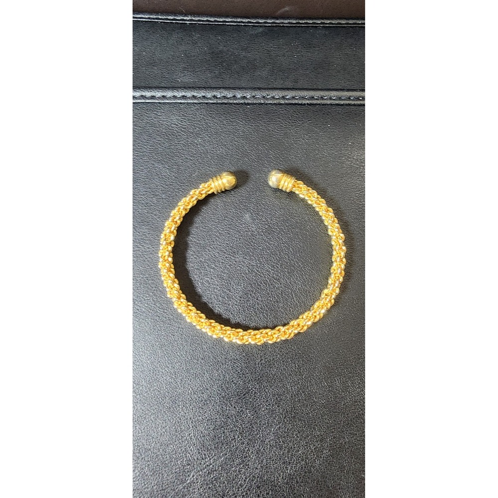 Gold‎ Tone Braided Rope Cuff Bracelet Open Bypass Ball End 7 Inch